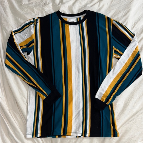 NWOT Rustic Souls Teal/Black/White&Gold Vertical Striped Long Sleeve 100% Cotton - Picture 1 of 4